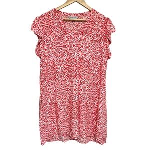 La Mer Luxe Coral Resort Print Dress Ruffle Sleeve Casual Summer Womens XL Beach